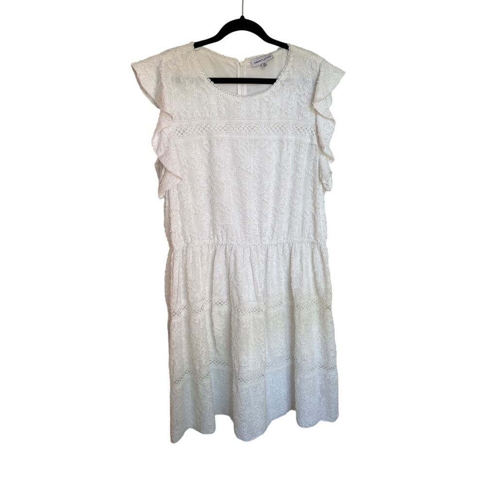 Gibson Latimer Floral Textured Midi Dress Ivory White XXL Flutter Sleeve